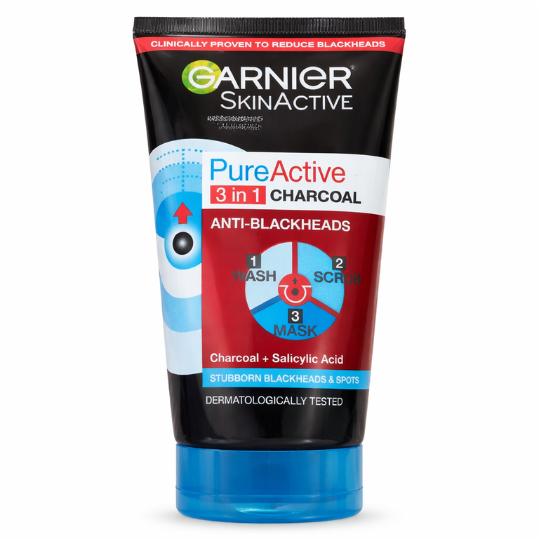 Garnier SkinActive Pure Active 3 in 1 Charcoal Anti-Blackhead Wash Scrub Mask 150 ml